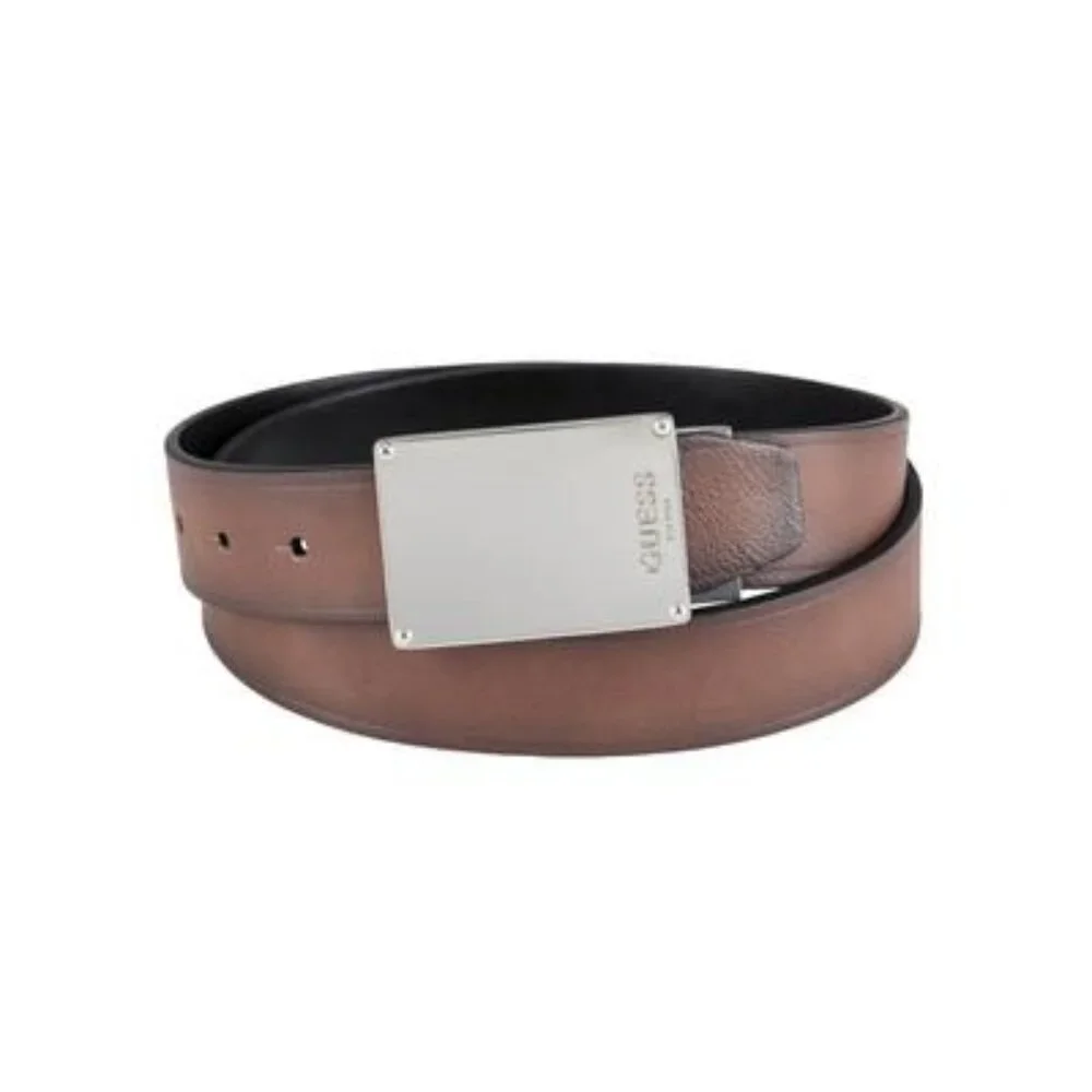 Guess‎ Men's Belt XL Brown/Black Reversible Plaque Buckle Jean Belt NWT